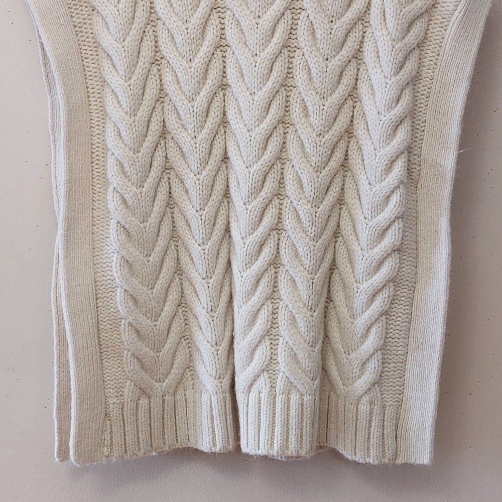 Zara Chunky Cable Knit Turtleneck Vest with Side Slits  Winter-White - Picture 5 of 6